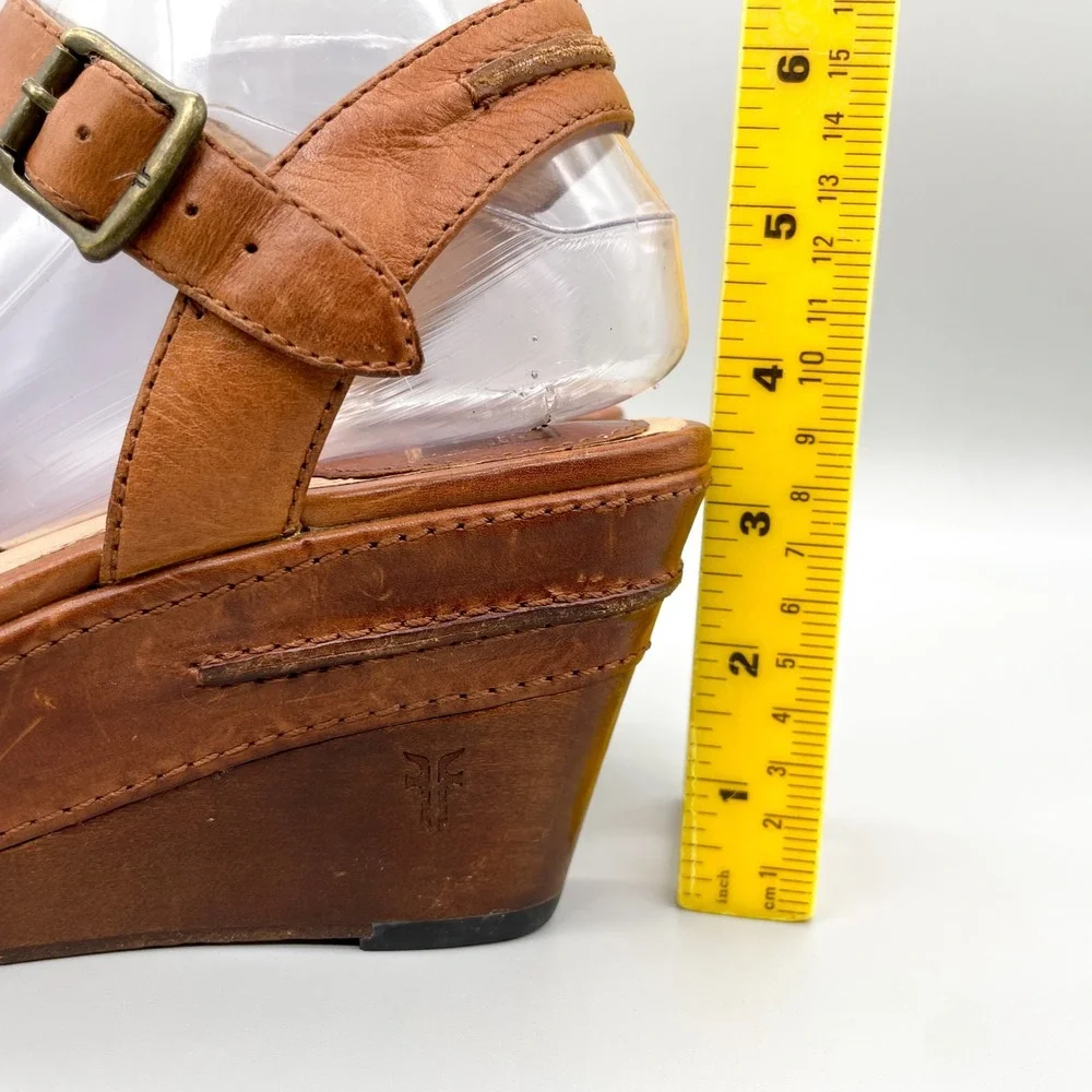 Frye Carlie Seam Brown Leather Wedge Platform Sandals Womens 8M Coastal Cowgirl